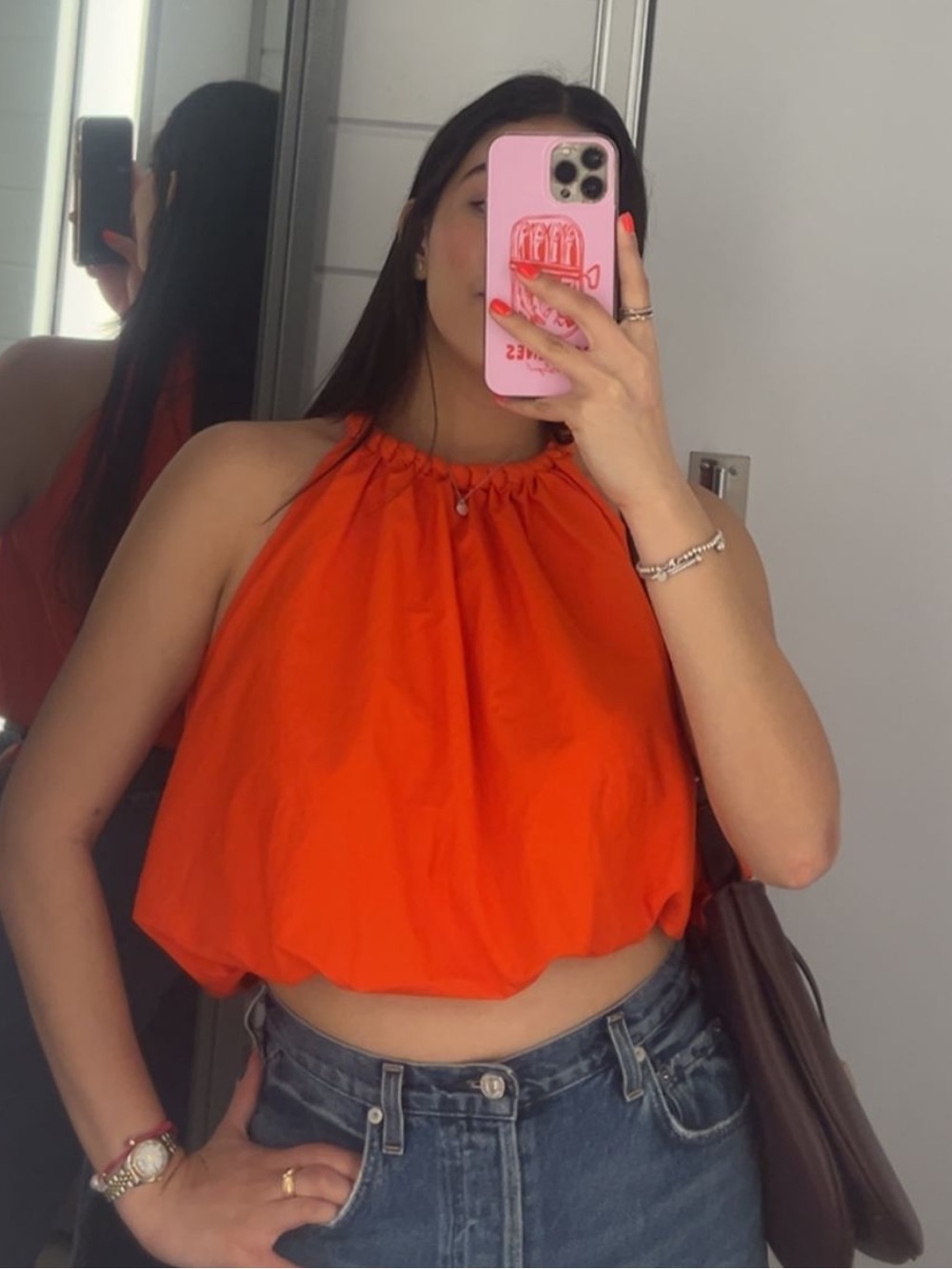 Anthropologie Bright Orange Halter Crop Camisole